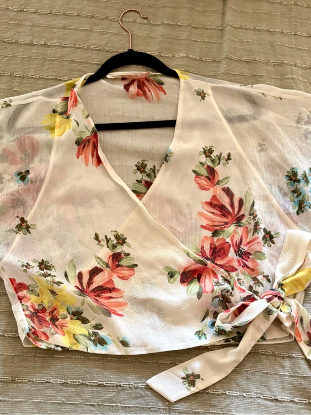 Zara White Floral Wrap Top with Pink & Yellow Blooms